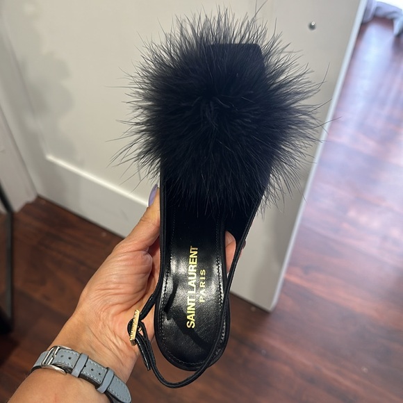 SOLD! Saint Laurent Mae 110 Feather Pompom Slingback Sandals 36 US 6 $1150 - Picture 11 of 11